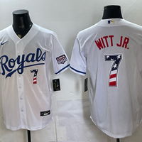 Men's Kansas City Royals Bobby Witt Jr. #7 White USA 250 Fourth of July Home Stadium Jersey