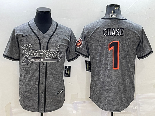Men's Cincinnati Bengals Ja'Marr Chase #1 Grey Fashion Game Jersey1