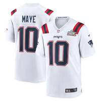Men's New England Patriots Drake Maye #10 White Super Bowl LX Patch Game Jersey