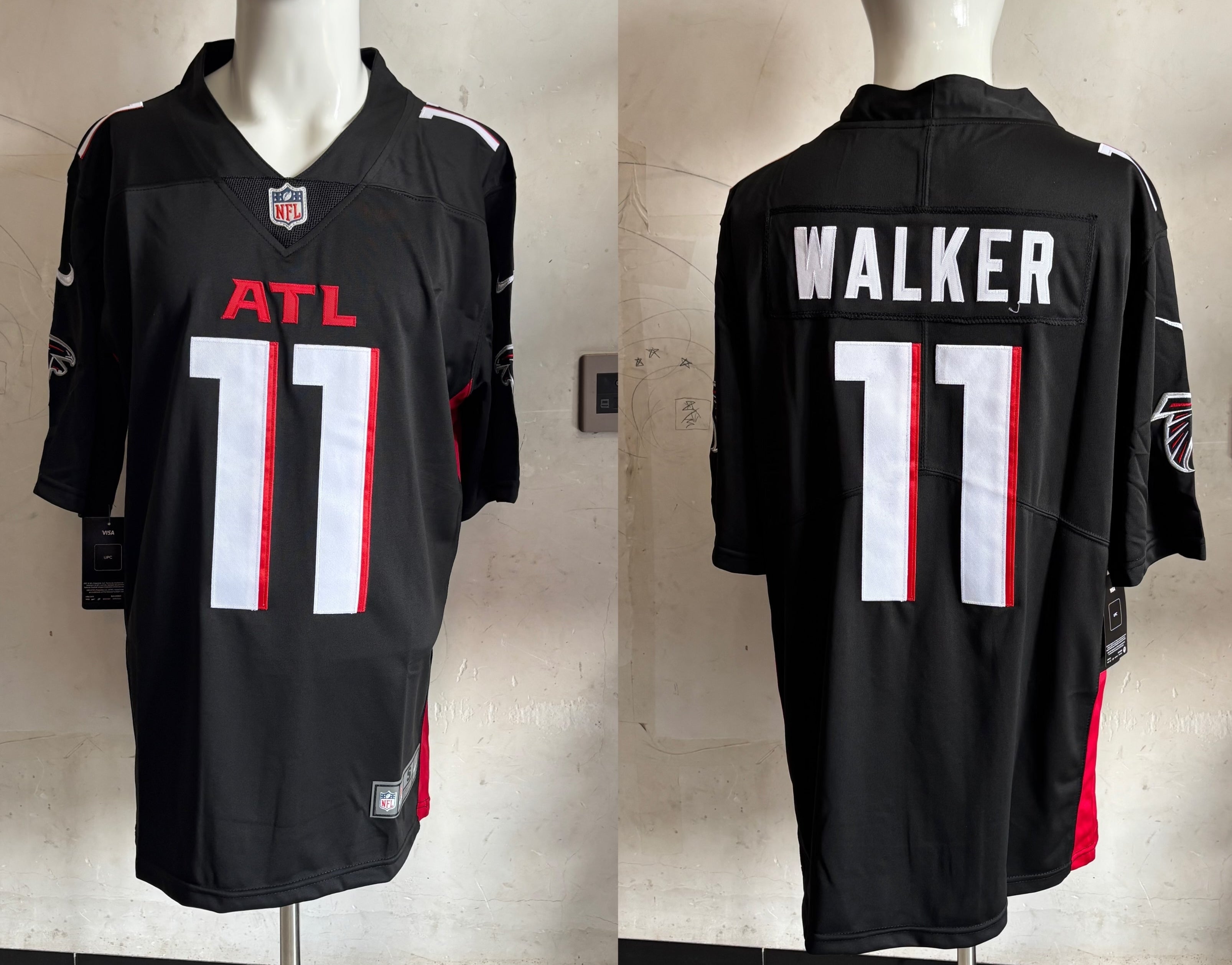 Men's Atlanta Falcons Jalon Walker #11 Black Game Jersey
