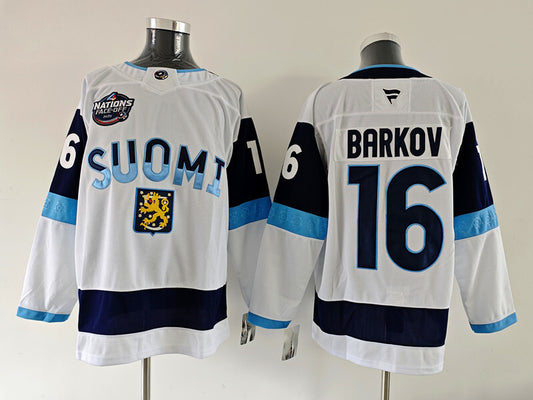 Men's Finland 2025 4 Nations Face-Off Aleksander Barkov #16 White Premium Jersey
