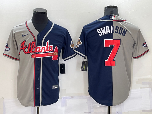 Men's Atlanta Braves Dansby Swanson #7 Navy/Gray Stitched Jersey1