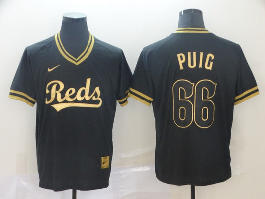 Men's Cincinnati Reds Yasiel Puig #66 Black Replica Baseball Jersey1