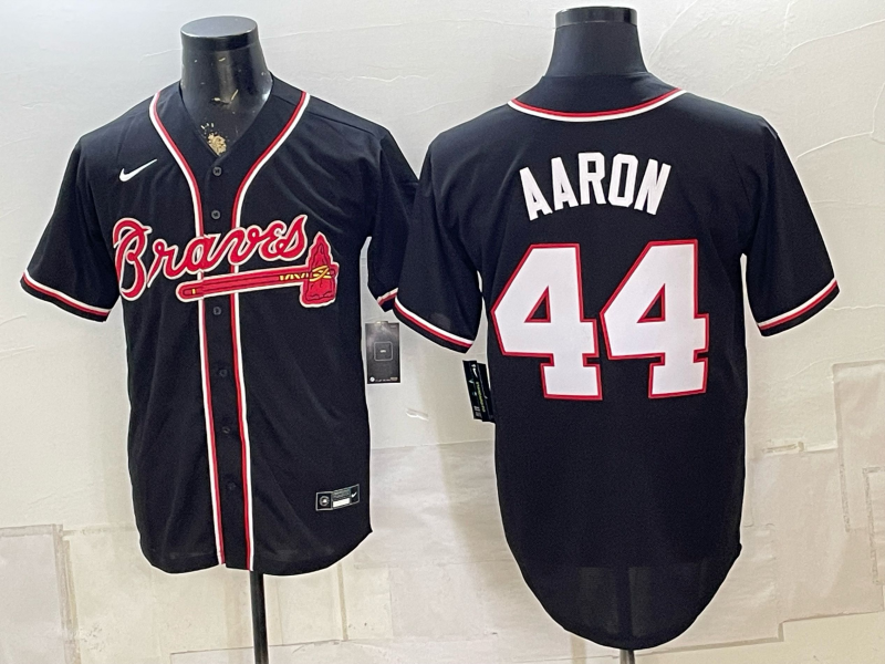 Men's Atlanta Braves Hank Aaron #44 Black Replica Player Jersey