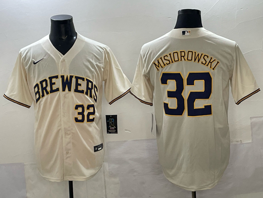 Men's Milwaukee Brewers Jacob Misiorowski #32 Cream Home Replica Player Jersey