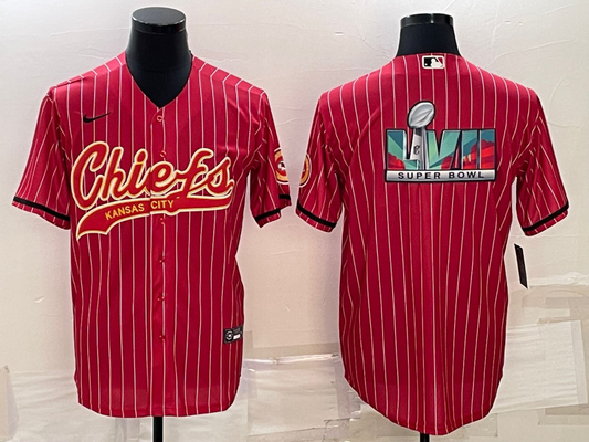 Men's Kansas City Chiefs Red Super Bowl LVII Patch Game Jersey1