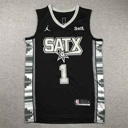 Men's San Antonio Spurs Victor Wembanyama #1 Black 2022/23 Swingman Jersey1 - Statement Edition