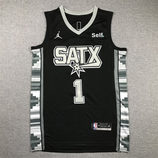 Men's San Antonio Spurs Victor Wembanyama #1 Black 2022/23 Swingman Jersey1 - Statement Edition