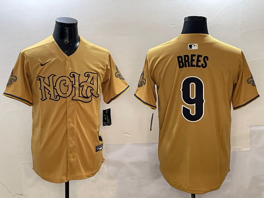 Men's New Orleans Saints Drew Brees #9 Yellow Game Player Jersey1