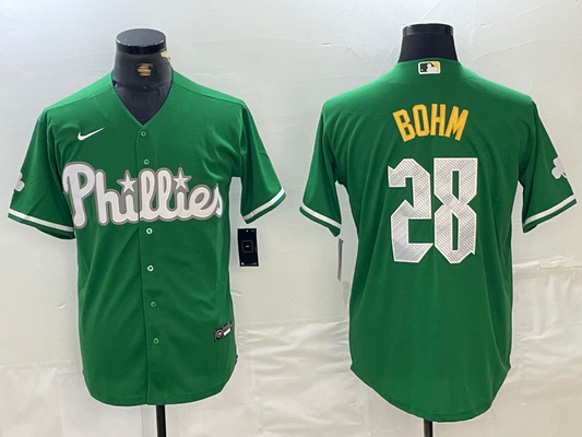 Men's Philadelphia Phillies Alec Bohm #28 Green Replica Player Jersey1