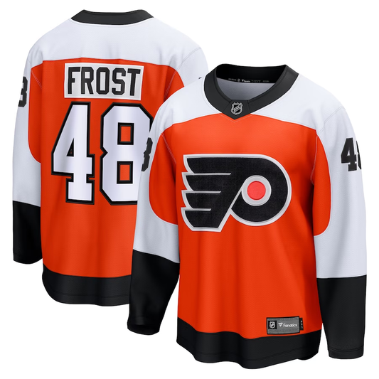 Men's Philadelphia Flyers Morgan Frost #48 Orange Player Game Jersey1