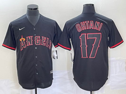 Men's Los Angeles Angels Shohei Ohtani #17 MLB Black Sewn Baseball Jersey1