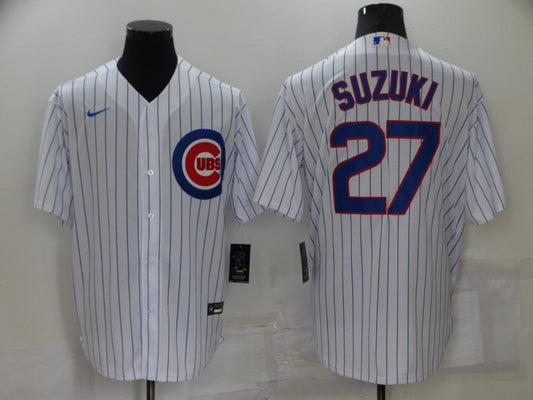 Men's Chicago Cubs Seiya Suzuki #27 White Replica Baseball Jersey1