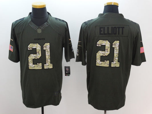 Men's Dallas Cowboys Ezekiel Elliott #21 Army Green Game Jersey1