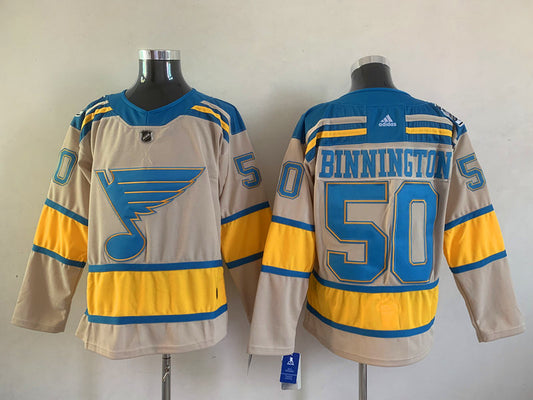 Men's St. Louis Blues Jordan Binnington #50 Cream Breakaway Player Jersey1