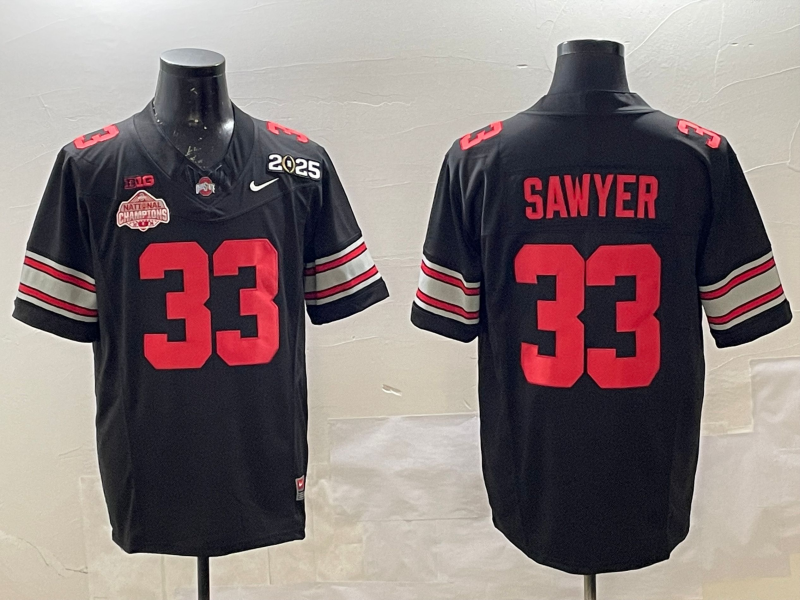 Men's Ohio State Buckeyes Jack Sawyer #33 Black 2025 CFP Final National Champions Patch F.U.S.E. Jersey