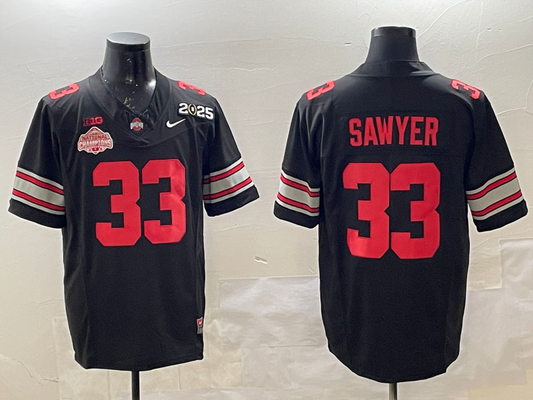 Men's Ohio State Buckeyes Jack Sawyer #33 Black 2025 CFP Final National Champions Patch F.U.S.E. Jersey