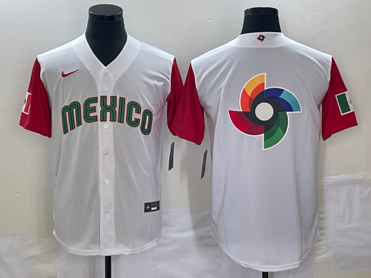 Men's 2023 World Baseball Classic Mexico White/Red Player Jersey1