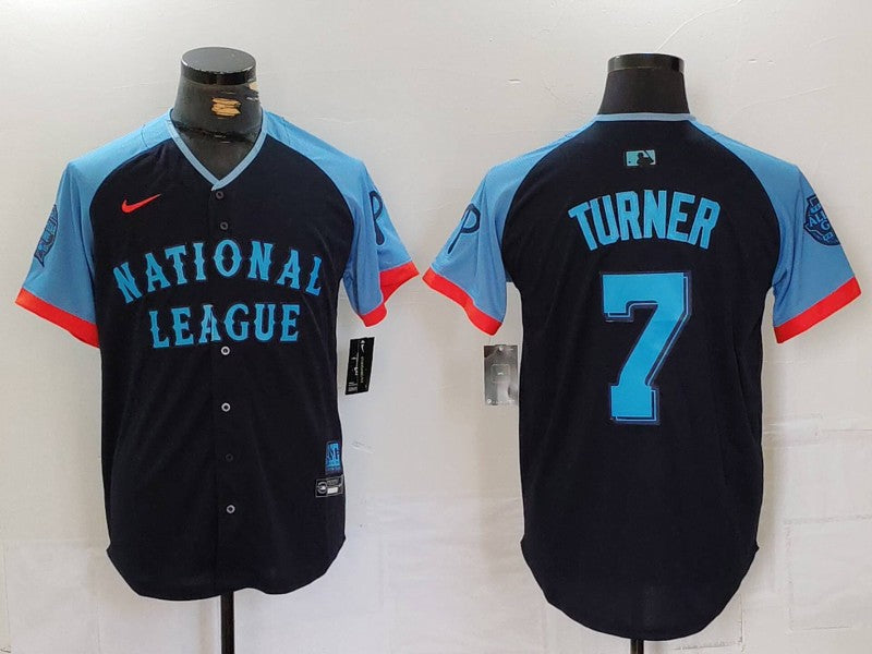 Men's National League Trea Turner #7 Navy 2024 MLB All-Star Game Limited Player Jersey1