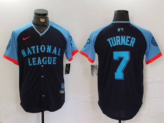 Men's National League Trea Turner #7 Navy 2024 MLB All-Star Game Limited Player Jersey1