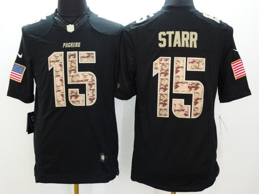 Men's Green Bay Packers Bart Starr #15 Black Game Jersey1