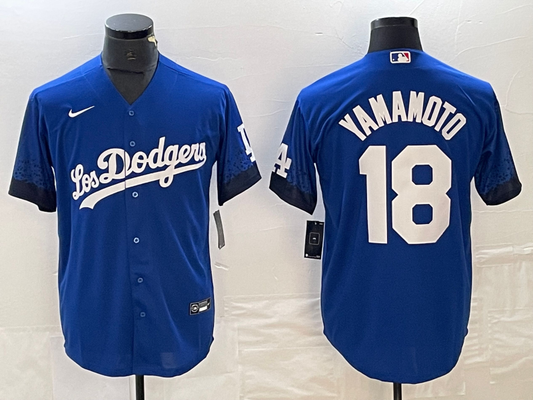 Men's Los Angeles Dodgers Yoshinobu Yamamoto #18 Royal City Connect Replica Player Jersey1