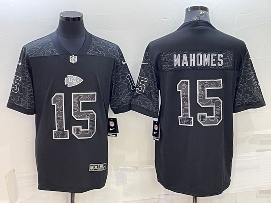 Men's Kansas City Chiefs Patrick Mahomes #15 Black RFLCTV Limited Jersey1