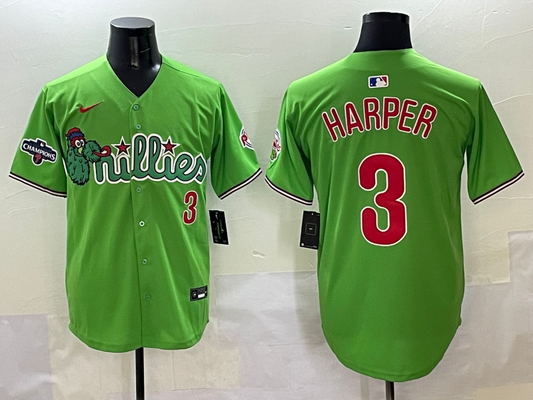 Men's Philadelphia Phillies Bryce Harper #3 Green Player Game Jersey1