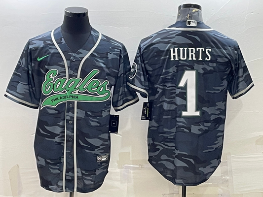 Men's Philadelphia Eagles Jalen Hurts #1 Grey Camouflage Game Jersey1 Joint Edition