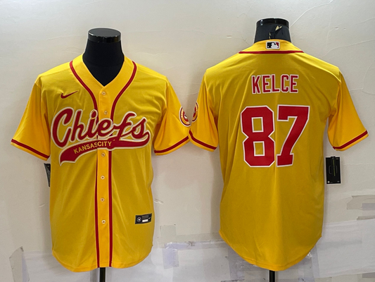 Men's Kansas City Chiefs Travis Kelce #87 Gold Game Jersey1 Joint Edition