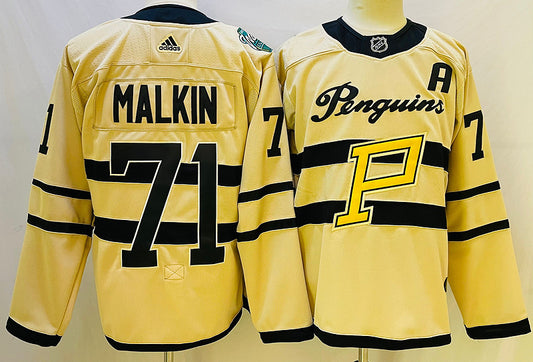 Men's Pittsburgh Penguins Evgeni Malkin #71 Yellow Player Jersey1