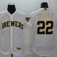 Men's Milwaukee Brewers #22 Christian Yelich MLB White Player Jersey1