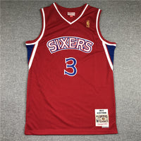 Men's Philadelphia 76ers Allen Iverson Red Hardwood Classics Authentic Jersey1