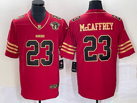 Men's San Francisco 49ers Christian McCaffrey #23 Red 75th Anniversary Game Jersey1
