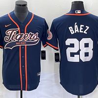 Men's Detroit Tigers Javier Baez #28 Navy Replica Player Jersey1 Joint Edition