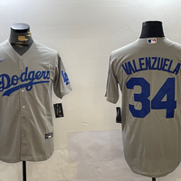 Men's Los Angeles Dodgers Fernando Valenzuela #34 Gray Game Jersey1