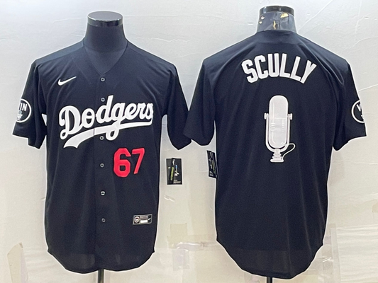 Men's Los Angeles Dodgers Vince Scully #67 Black Replica Baseball Jersey1
