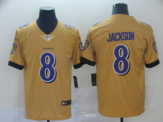 Men's Baltimore Ravens Lamar Jackson #8 Yellow Inverted Legend Jersey1