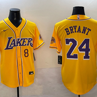 Men's Los Angeles Lakers Kobe Bryant #8-24 Yellow Replica Player Jersey