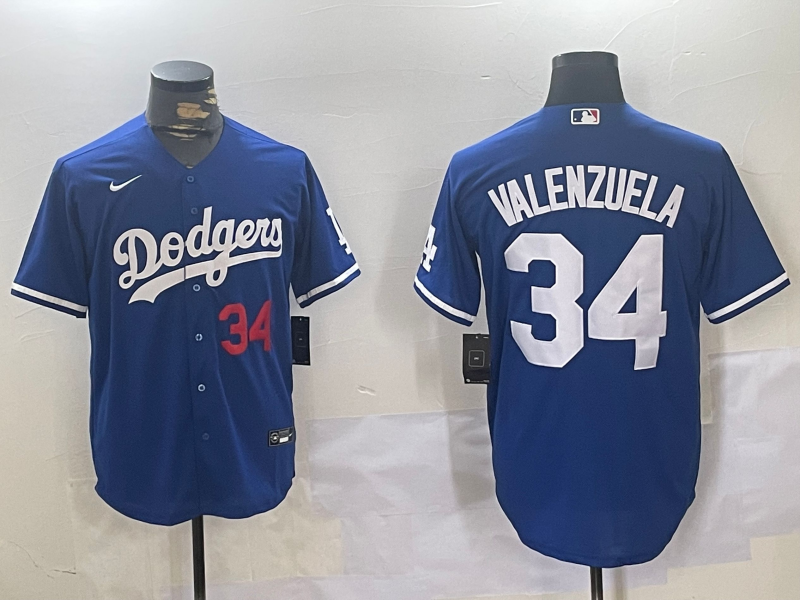 Men's Los Angeles Dodgers Fernando Valenzuela #34 Blue Replica Player Jersey1