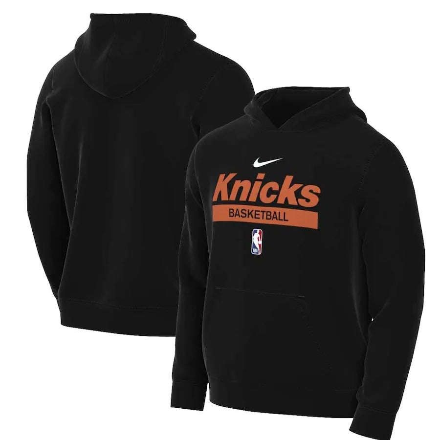 Men's New York Knicks Black 2022/23 Spotlight On-Court Practice Performance Pullover Hoodie