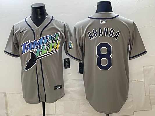 Men's Tampa Bay Rays Jonathan Aranda #8 Gray Replica Jersey