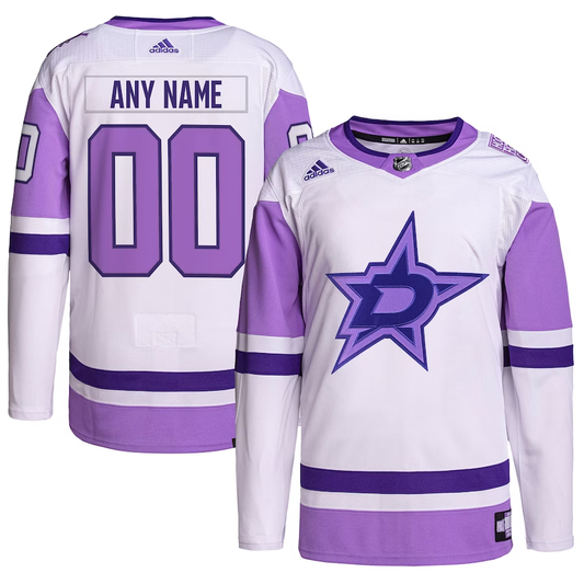 Men's Dallas Stars White/Purple Hockey Fights Cancer Primegreen Authentic Custom Jersey1