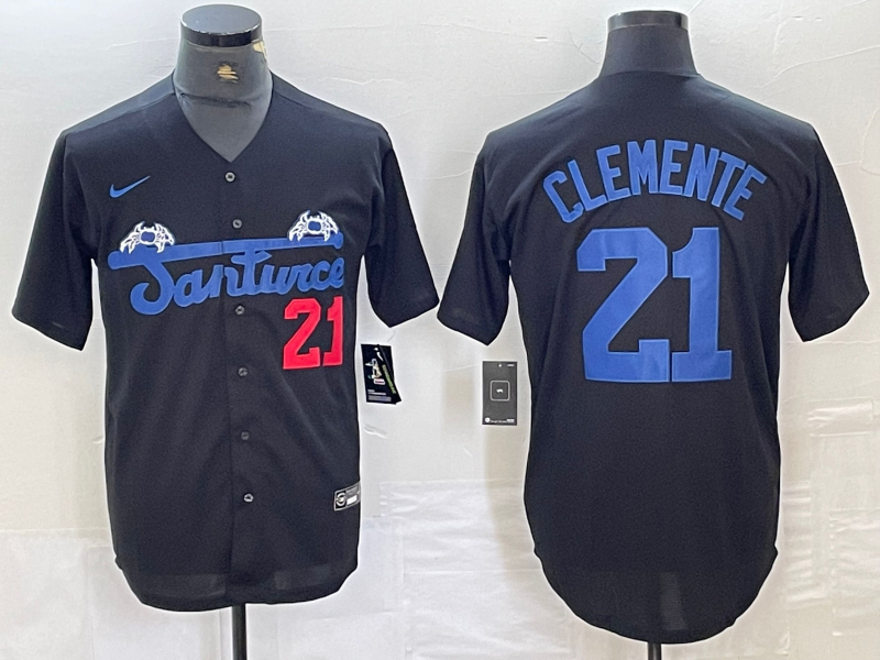Men's Santurce Crabbers Roberto Clemente #21 Black Puerto Rico Baseball Jersey1