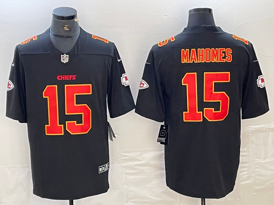 Men's Kansas City Chiefs Patrick Mahomes #15 Black Fashion Game Jersey1