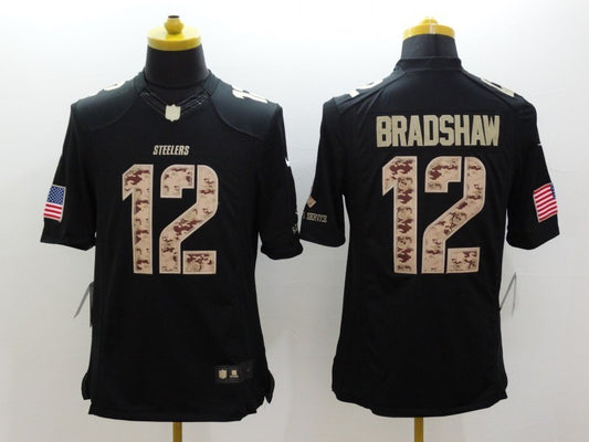 Men's Pittsburgh Steelers Terry Bradshaw #12 Black Game Player Jersey1