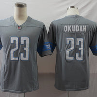 Men's Detroit Lions Jeff Okudah #23 Gray Game Jersey1
