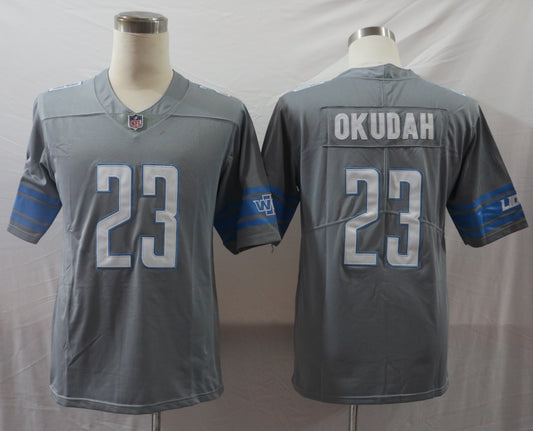 Men's Detroit Lions Jeff Okudah #23 Gray Game Jersey1