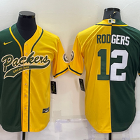Men's Green Bay Packers Aaron Rodgers #12 Green/Yellow Game Jersey1 Joint Edition