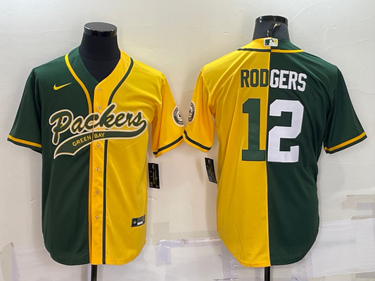 Men's Green Bay Packers Aaron Rodgers #12 Green/Yellow Game Jersey1 Joint Edition